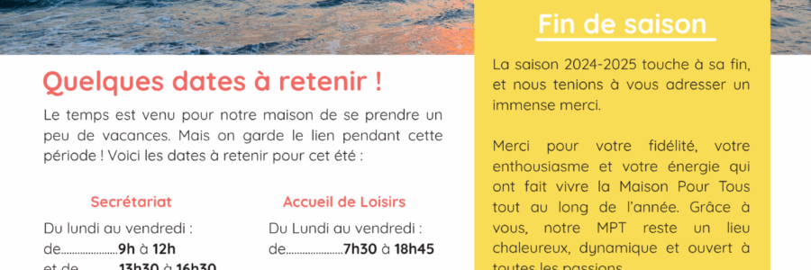 Toutes les infos de L’été et de la Rentrée ! Infolettre été 2025