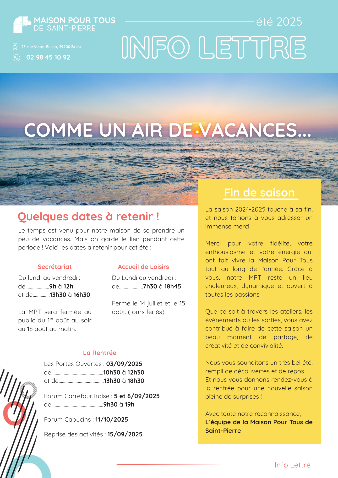 Toutes les infos de L’été et de la Rentrée ! Infolettre été 2025