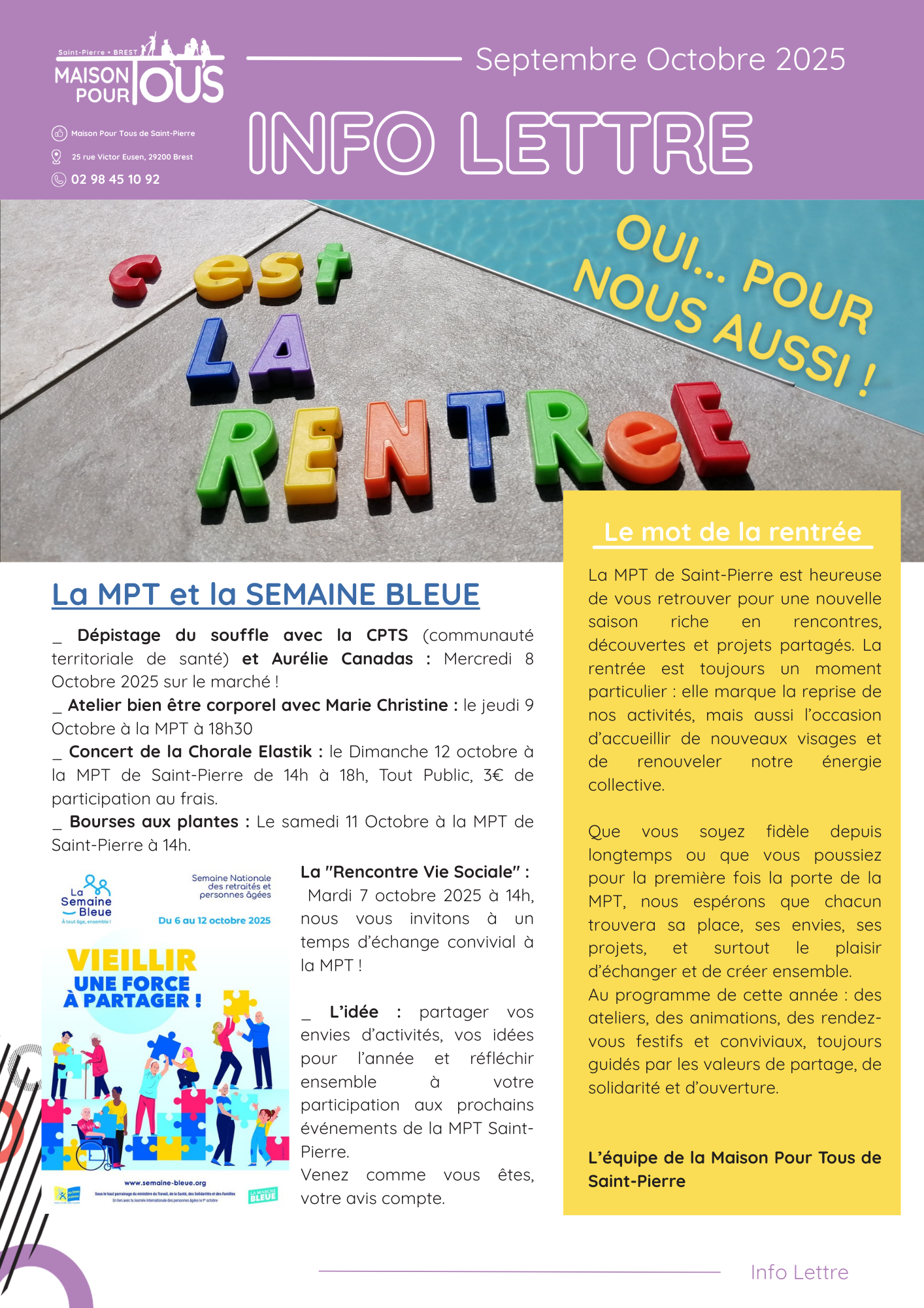 C’est la rentrée ! Infolettre septembre-octobre 2025